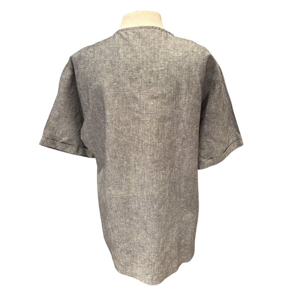 Loose-Fit Gray Split Neck Cotton Shirt By Trafaluc Denimwear - Picture 3 of 8